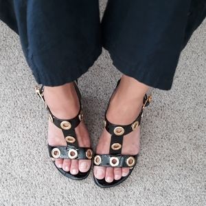 Tory Burch black leather patent studded sandals